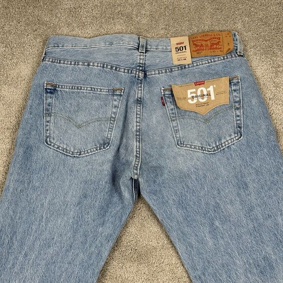 Levi's 501 Jeans Mens 33x32 Blue Denim Straight Leg Button Fly Stretch Distress - Picture 6 of 7
